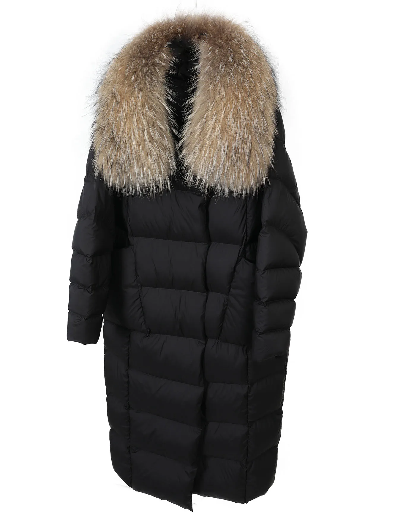 plus Size Luxury down Jacket Coat with Raccoon Fur Collar Extended Knee-Length Warm Puffer Vest for Women Brand Female Winter